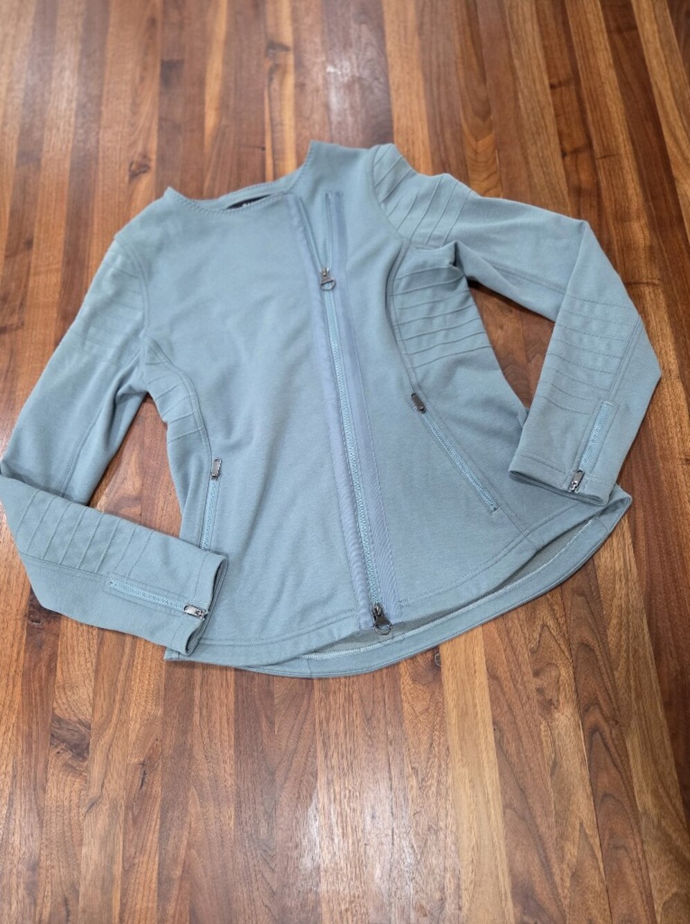 Athleta Asymmetrical Knit Moto Zip Jacket 982849 Duck Egg Blue Gray Size Medium